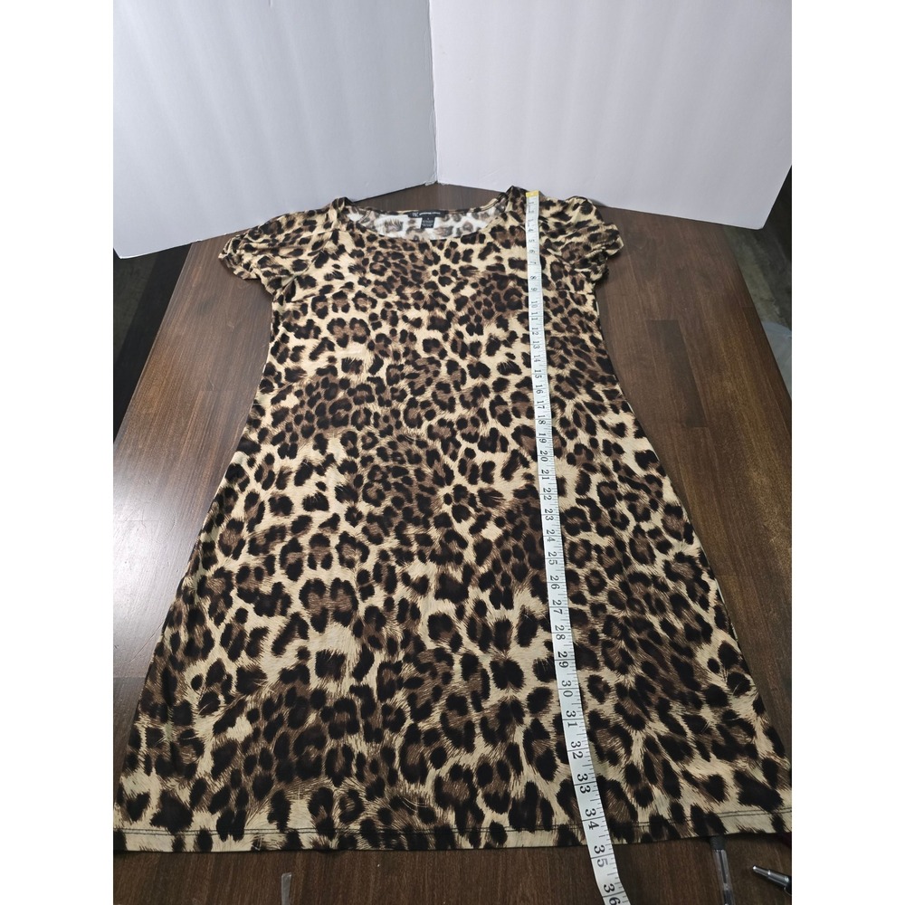 INC International Concepts Leopard Print Short Sleeve Shift Dress Large Brown